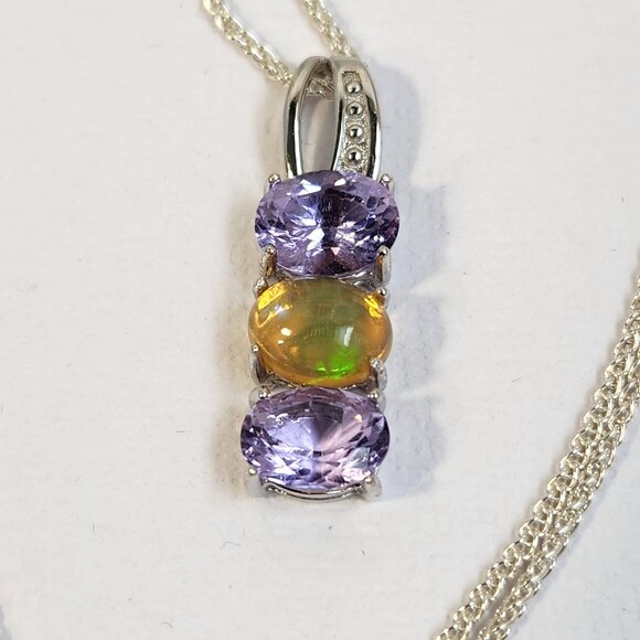NIB Natural Ethiopian Welo Opal & Genuine Tanzanite Necklace 925 16" Necklace - Picture 12 of 12